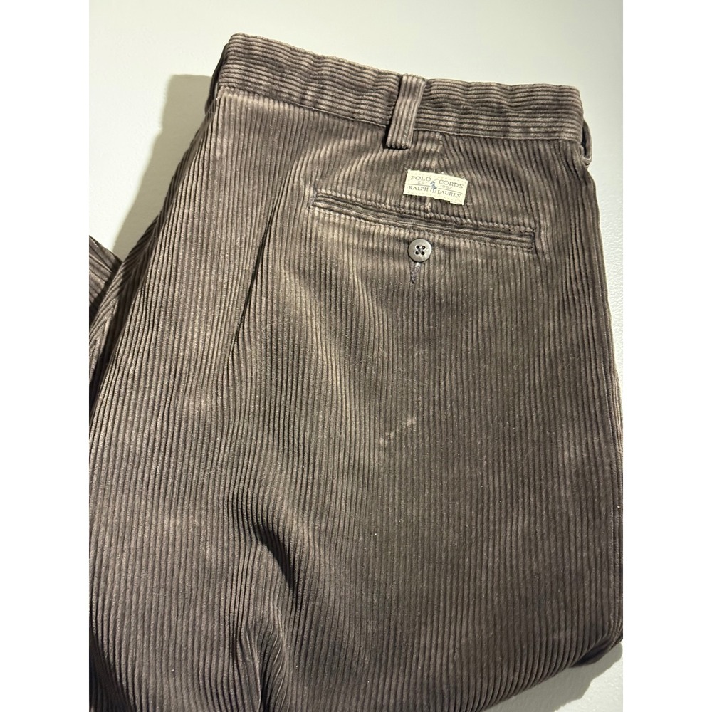 Polo Ralph Lauren Andrew Pant Mens 38x29.5 Brown Corduroy Pleated Cords Trousers